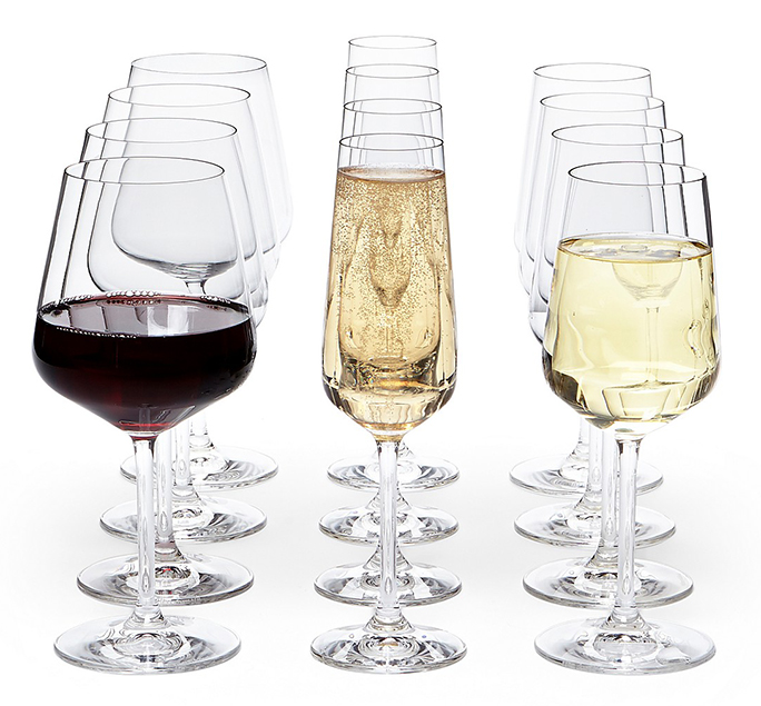 12 piece variety set of wine glasses and champagne flutes.